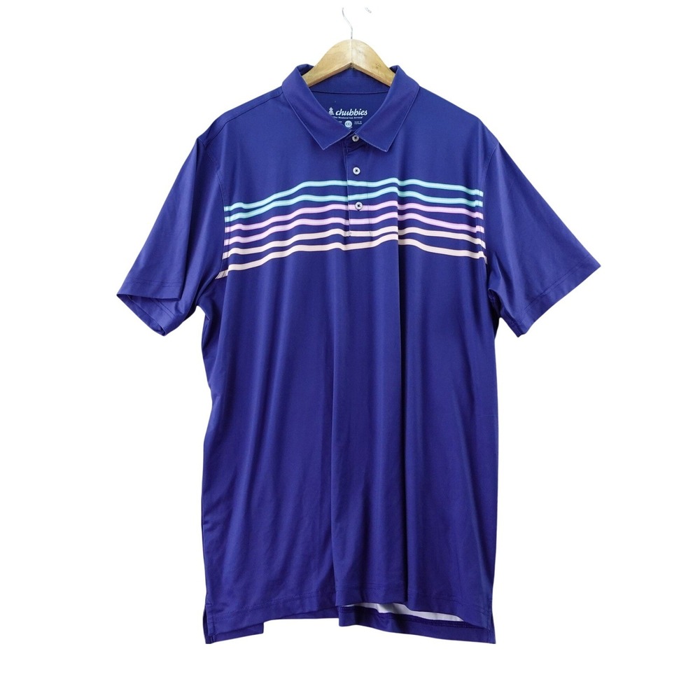 Chubbies Mens XXL Royal‎ Blue Striped Golf Polo Shirt Performance Stretch Rugby